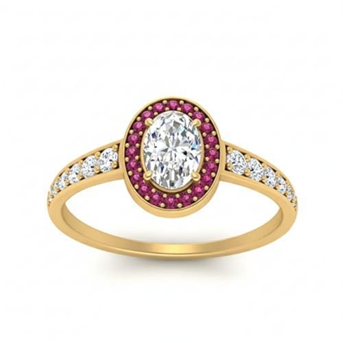 Bague en diamant à tige effilée et halo plaqué or jaune ovale