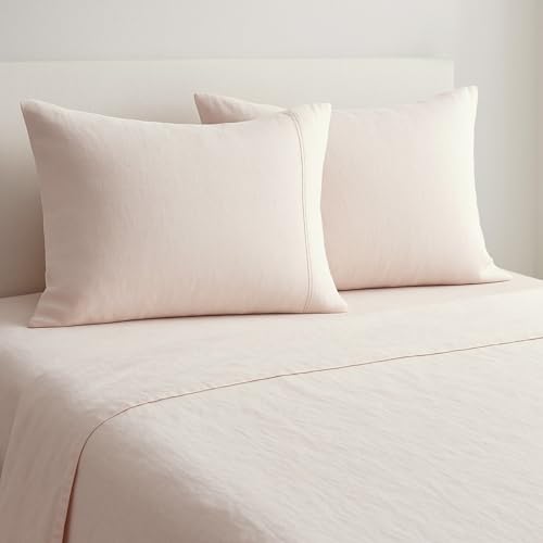 Image of Haus and Kinder Double Bedsheet, 300 TC 100% Organic Cotton Percale Weave, Fitted Bedsheet for Double Size Bed with 2 Pillow Covers - Marrow Stitch Detaling (Coastal Calm, 60 inchx78 inchx10 inch Size)