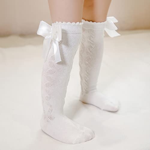 Girls Cable Knit Mid Calf Socks Toddler Baby Knee High Socks Infant Bow Socks Kids Breathable Stockings3