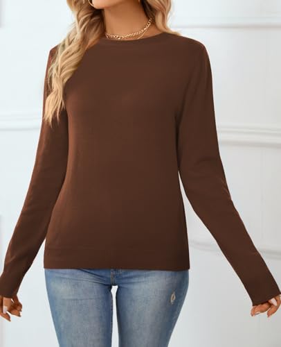 Image of QUALFORT Women's 100% Cotton Sweater, Basic Lightweight Long Sleeve Pullover
