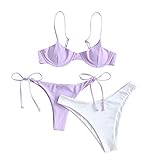 Material: Nylon, Spandex ZAFUL Damen Bügel Push Up Balconette Tie Side String Bikini Set Badeanzug (L, Lila-Dreiteiliger)