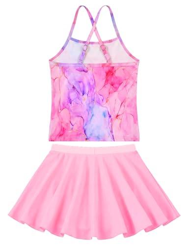 Image of Girls Bathing Suit with Skirt One Shoulder Ruffle Quick Dry Swimsuits Multicolor Sleeveless Swimwear