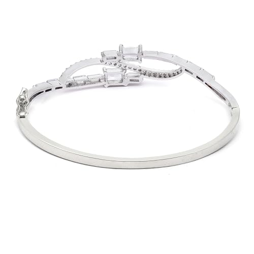 Image of ZENEME Rhodium-Plated American Diamond Studded Flower Patterned Kada Bracelet For Girls and Women