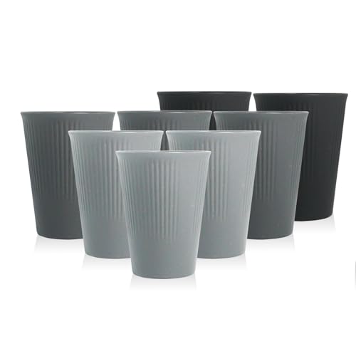 WANBY Plastic Drinking Cups 325ml 8 Pcs Colorful Tumblers Drinking Glasses Dishwasher Safe Water Cup for Water Juice Cocktail Portable Camping (Black) - Image 2