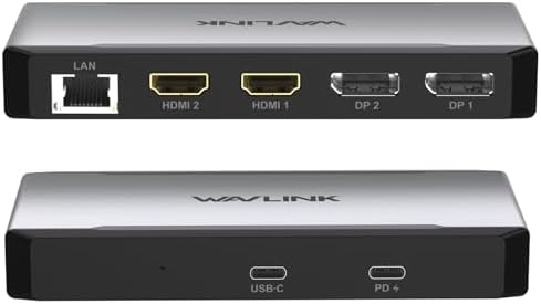 USB C Docking Station Dual HDMI, WAVLINK 4 Monitor Docking Station with Dual DP, Dual HDMI, 100W PD in, 5G Ethernet Port for Dell/HP/Lenovo etc, Windows Systerm Computer Only - Host USB3.2 Required