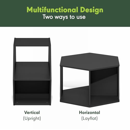 Image of Furinno Simple Design Coffee Table, Hexagon Modern Center Table with Open Shelf, Vertical or Horizontal Side Table, for Living Room, Bedroom, Home Office, Americano