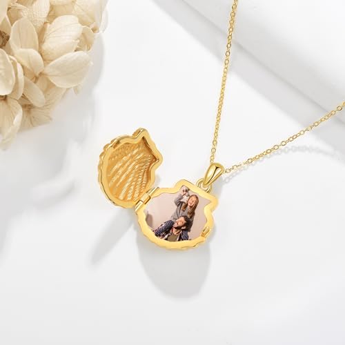 Seashell Locket Necklace 925 Sterling Silver That Holds Pictures Sea Shell Photo Locket Pendant Necklaces Nautical Beach Seashell jewelry for Women4