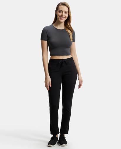 Jockey 1301 Women's Super Combed Cotton Elastane Stretch Slim Fit Trackpants With Side Pockets (Prints May Vary)