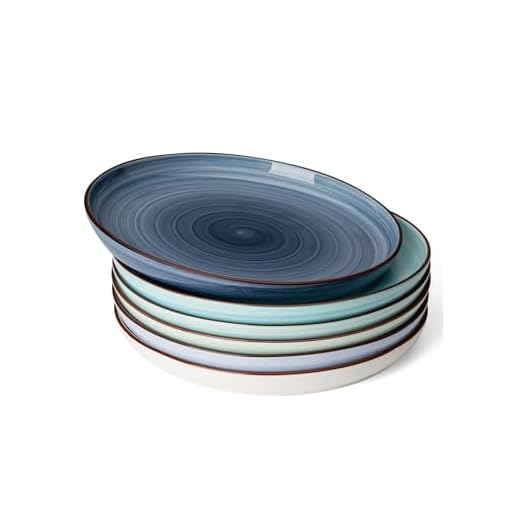 Sweese Porcelain Round Dinner Plates Set of 6, 10 Inch Ceramic Plates Dishwasher, Oven, and Microwave Safe, Cool Assorted Colors -164.003