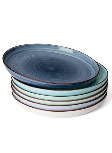 Sweese Dinner Plates 10 Inch Round Porcelain Plates Dish Set for Lunch Party Wedding Restaurant Microwave Oven Dishwasher Safe Plates Set of 6 Cool Assorted Colors
