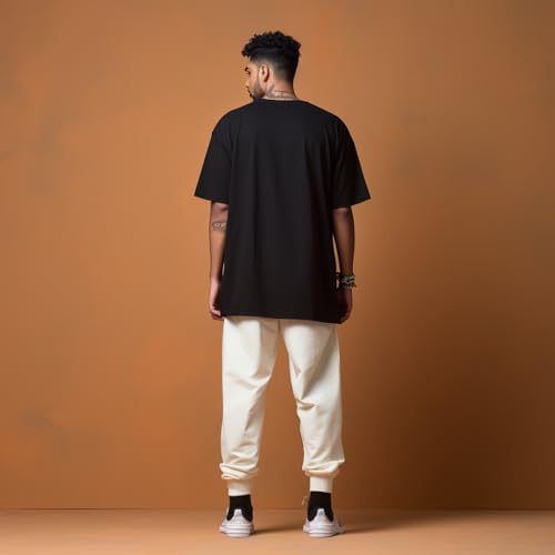 Image of Prabhubhakti Men's Oversized Raven Text Printed BlackT-Shirt | Drop Shoulder Pure Cotton Oversized Tshirt for Men