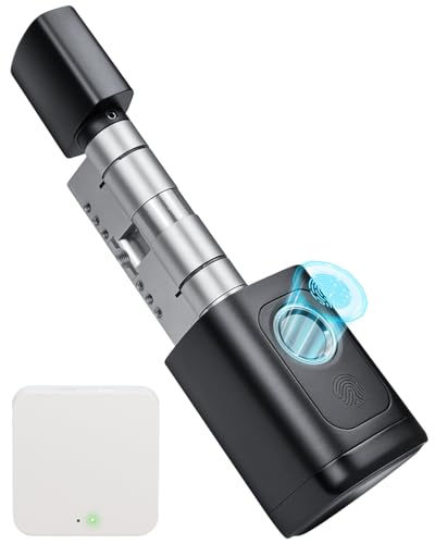 Türschloss Fingerabdruck+Gateway, 60mm-90mm Verstellbares Smart Lock mit unabhängiger europäischer Datenbank, Elektronisches Türschloss Haustür mit Fingerabdruck,Passwort,App,Schlüssel,Schlüsselkarte