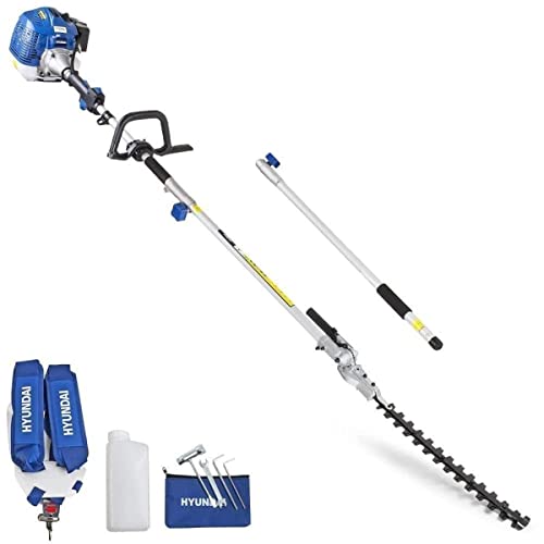 Hyundai 52cc Long Reach Petrol Pole Hedge Trimmer/Pruner Up To 4m Reach Anti-vibration Triple Split Shaft with Support Harness and 3 Year Warranty