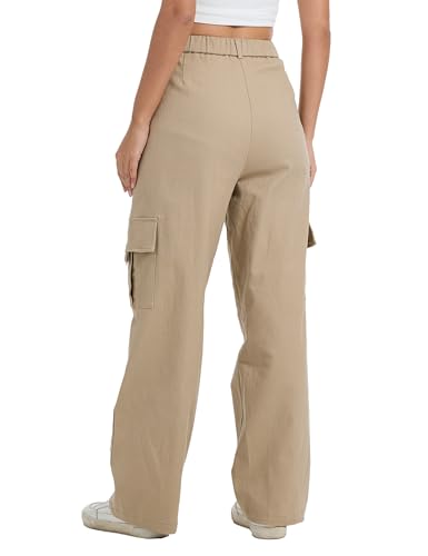Cargo Pants for Women High Waist Wide Leg Stretchy Pull On Baggy Casual Pants with Pockets4