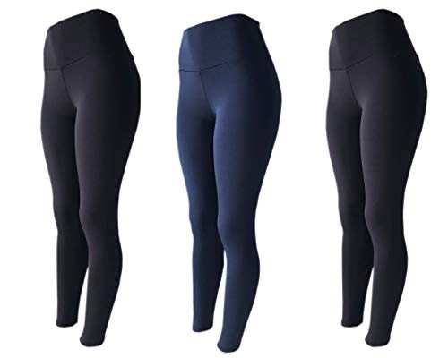 KIT 3 Legging Plus Size Fitness Suplex Lisa ou Estampada PRETO-AZUL-PRETO G2