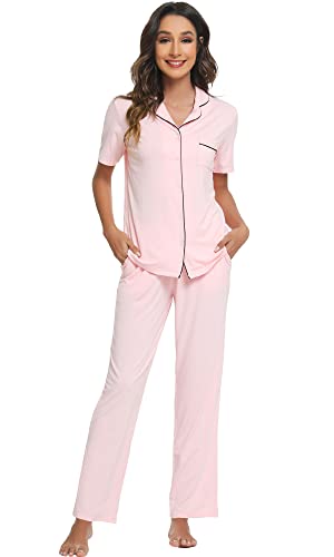 WiWi Bamboo Viscose Pajamas Set for Women Soft Button Down Sleepwear Pj Lightweight Lounge Sets Loungewear S-XXL
