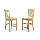 East West Furniture GRS-OAK-W Groton Counter Height Stools - Slat Back Wood Seat Chairs, Set of 2, Oak