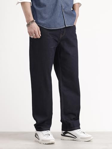 Image of WROGN Men's Pure Cotton Jeans | Solid | Loose Fit
