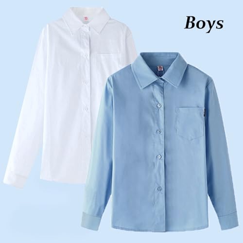 Betadog Boy's Long Sleeve Dress Shirt, Collared Button Down with Chest Pocket, Regular Fit Boy Button Down3