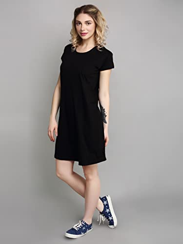 Image of Meerkat Women Short Sleeve Knee Length Cotton Knits Printed Short Nighty /Long Shirt /Midi