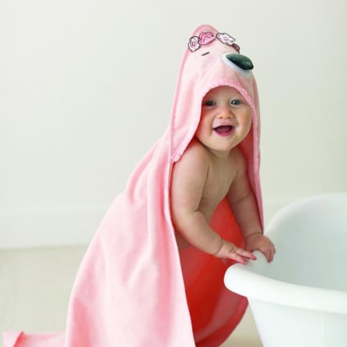 Image of Stephan Baby Hooded Towel - 100% Cotton with Fun Animal Design for Infants and Toddlers, 31 inch Square, Flamingo