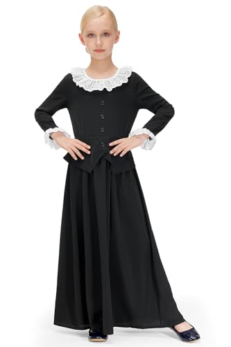 BesserBay Girls Black Long Sleeve Button Ruffled Collars Maxi Dress 6-12 Years4