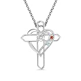 AILIN Personalized Love Cross Necklace Sterling Silver 925 Custom 1 2 3 4 5 6 Birthstone Heart Pendant Mother Day Family Jewelry Birthday Gifts For Women Grandma