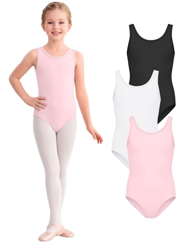 Image of 3 Pack Girls Leotards Toddler Ballet Tank Leotard Kids Dance Gymnastics Outfits Solid Sleeveless Bodysuit 2-12Y