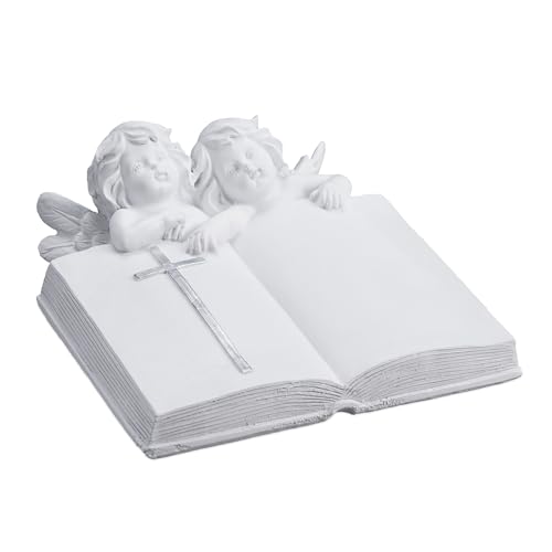 Relaxdays Grabengel mit Buch, Kunststein, Wetter-, Frost- & UV-beständig, H x B x T: 10 x 20 x 20 cm, Grabschmuck, weiß Relaxdays Grabengel mit Buch, Kunststein, Wetter-, Frost- & UV-beständig, H x B x T: 10 x 20 x 20 cm, Grabschmuck, weiß