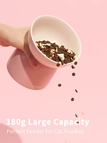 Ms!Make Sure Cat Bowl, Elevated/Raised Ceramic Cat Food Bowl, Protects Spine, Relieves Whisker Fatigue, Superb Anti-Bacterial, Perfect For Indoor Cats (Pink) #TOP2