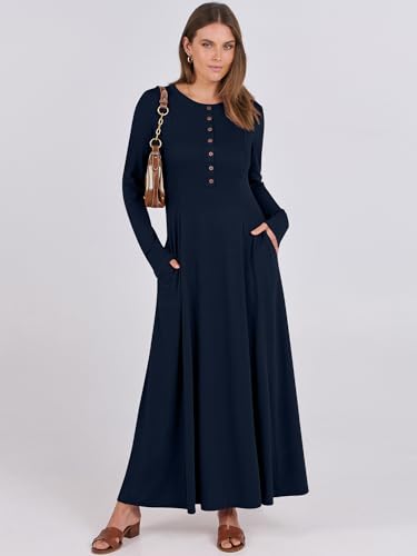 ANRABESS Women's Long Sleeve Maxi Dress 2025 Fall Casual Button Fit & Flare A-Line Swing Flowy Long Dresses Trendy Outfits2