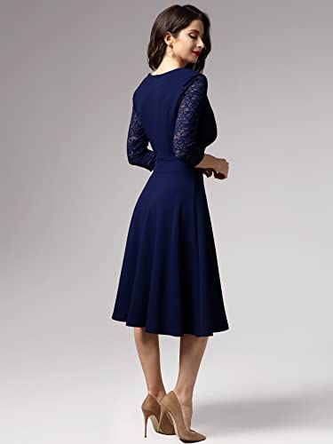 Miusol Women's Vintage Square Neck Floral Lace 2/3 Sleeve Cocktail Swing Dress, Navy Blue, Xx-Large #TOP3