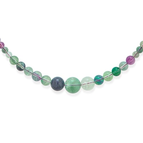 Elegant Simple Classic Graduated Round Bead Ball Green Purple Blue Translucent Rainbow Fluorite Gemstone Strand Necklace Jewelry For Women 18 Inches