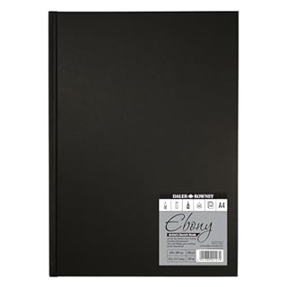 Daler-Rowney Ebony 160gsm A4 Smooth Portrait Hardbound Sketchbook, Casebound, 54 Natural White Sheets, For Professional Artists & Students
