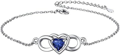 925 Sterling Silver Infinity Heart Birthstone Anklet for Women Fashion Ankle Bracelet 22cm+5cm Extend Chain(with Gift Box)