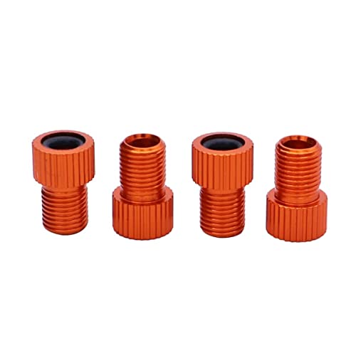 BESPORTBLE Bike Valve Adapter, Convert Presta to Schrader, Convert French/UK to Types of Bikes, Bike Tube Pump Air Compressor Tools 4Pcs (Orange)