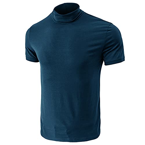 Maiyifu-GJ Mens Basic Mock Turtleneck Solid Lightweight Sweater Short Sleeve Casual Slim Fit Knitted Pullover Tees3