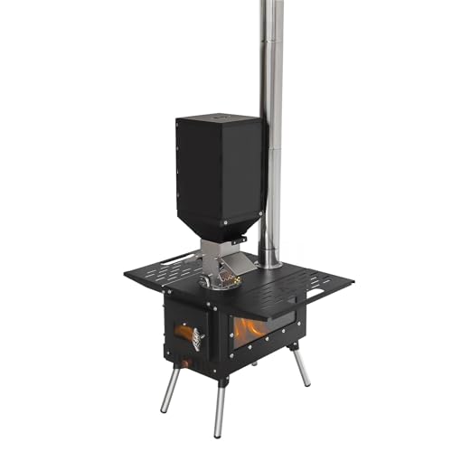 Pellet Stove Tent Stove with Particle Burner Portable Outdoor Camping Cooking Stove with Chimney Black