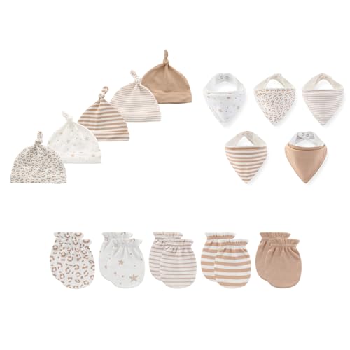 Image of JELYLOVE 15 Pack Unisex New Born Boy Girls Hats Mittens Sets Cotton Soft Infant Accessory 0-6 Months Baby Essentials