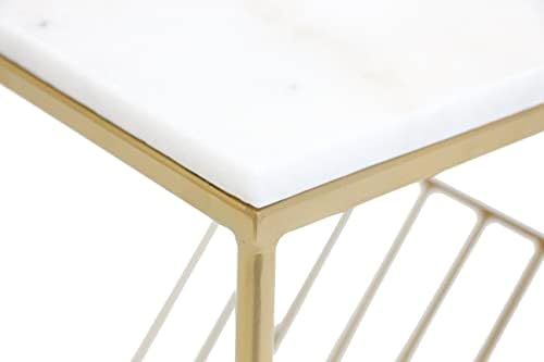 Hallowood Furniture Bourton Golden Metal Side Table with Marble Top for Living Room  Bedside Table With Power Coated Metal Frame for Bedroom  Sofa Coffee Magazine Table  Bedside End Tables