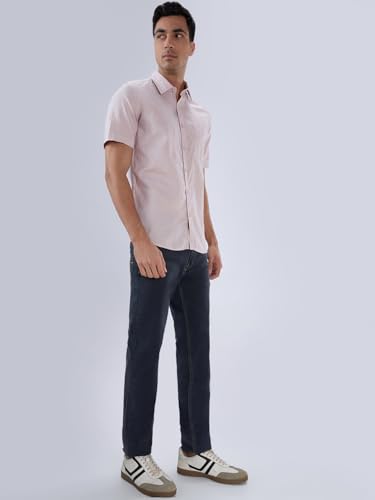 Image of Parx Men Slim Fit Solid Pattern Pure Cotton Button Down Collar Half Sleeve Casual Shirt