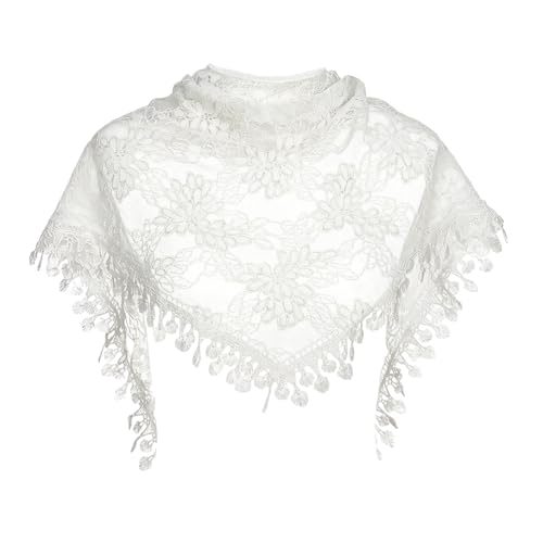 Ldbuejiaja Elegante bufanda de encaje de ganchillo a mano con flecos, protección solar, pañuelo de encaje de moda para viajes al aire libre y ropa diaria, ropa de cuello informal, Blanco, Talla única
