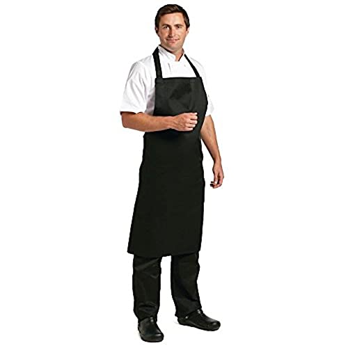 Whites Polycotton Bib Black Chefs Apron Kitchen Cooking Catering Long Ties