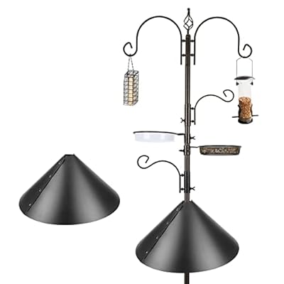 Deluxe Bird Feeding Station Kit - Wild Bird Feeder Hanging Pole With Multi Feeder, Suet Cage, Planter Hanger, and Squirrel Guard Baffle for Attracting Birds