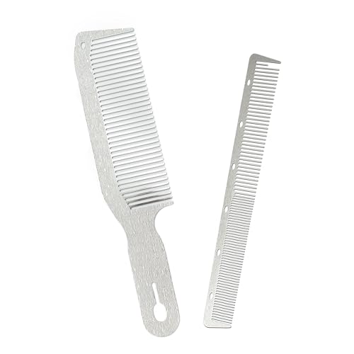 2 Pcs Stainless Steel Comb Set Metal Barber Combs for Hair Stylist, High Texture, Wood Grain Design barber combs professional Metal Fine Comb
