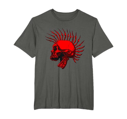 Rouge Punk Cheveux Crâne Os T-Shirt