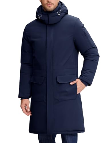 HEEKPEK Mens Winter Coats Long Parka Puffer Jackets Water Repellent Windbreaker Insulated Thicken Puffy Jacket with Hood (Navy Blue,Large)