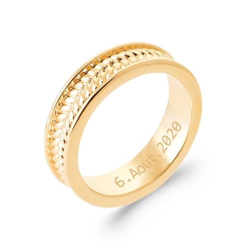 Bague Homme Plaqué Or 18K à motif tressé chevrons et finitions bords rehaussés