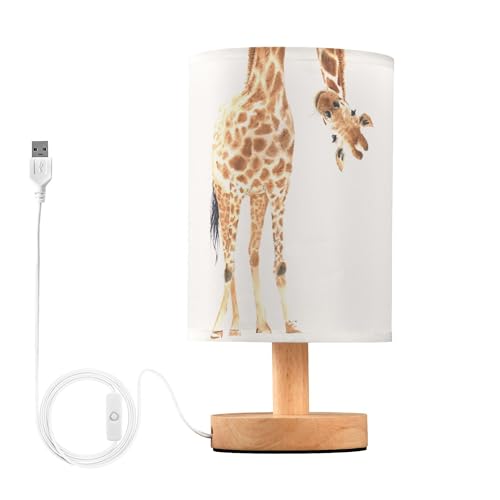 YYZZH Table Lamp Funny Giraffe Peep Watercolor Animal Nightstand Lamp with Wood Base Fabric Lamp Shade Bedside Desk Lamp for Living Room Bedroom Kids...