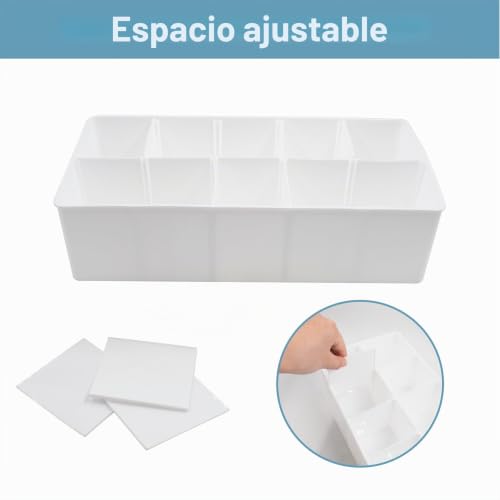 Miniatura 3 de Qotang Cinturón De Almacenamiento, 10 Compartimentos Desmontables, Cajón Organizador De Plástico, Para Guardar Calcetines, Corbatas, Cinturones Y Otros Accesorios, Color Blanco, 30,5 X 15,7 X 7,9 Cm